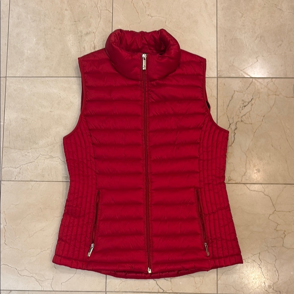 Red Puffer Vest with Zipper Pockets
